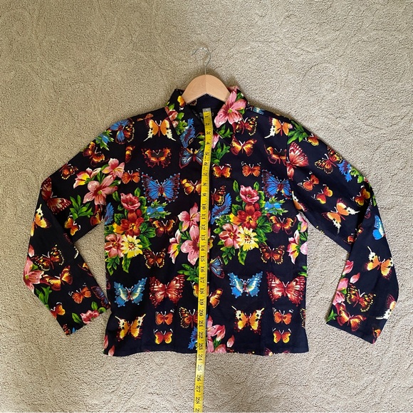 Take Two 90s Y2k Butterfly Sequins Button Up Black Long Sleeve Shirt Size S - Picture 4 of 9